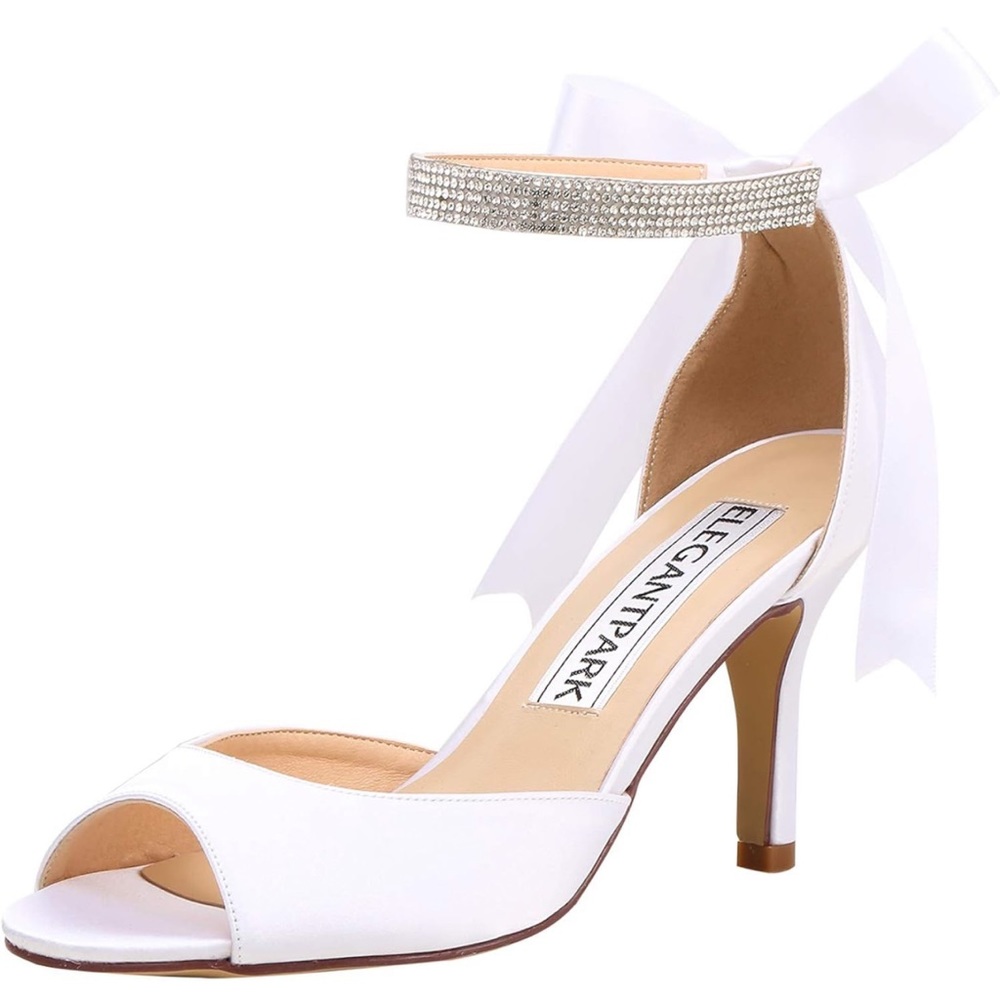 ElegantPark Women High Heel Sandals Bridal Wedding Shoes For Bride Ankle Strap